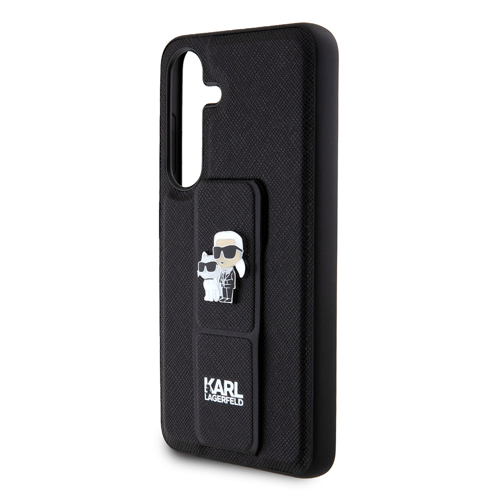 MagSafe hoesje voor Samsung Galaxy S24 S921, Karl Lagerfeld, Saffiano Gripstand Karl & Choupette, Zwart