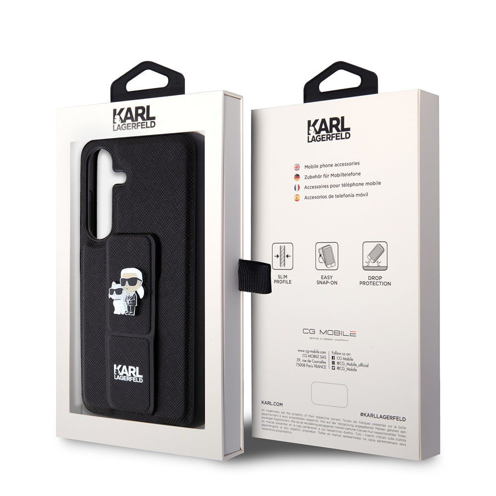 MagSafe hoesje voor Samsung Galaxy S24 S921, Karl Lagerfeld, Saffiano Gripstand Karl & Choupette, Zwart