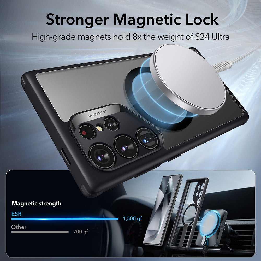 MagSafe hoes voor Samsung Galaxy S24 Ultra S928, ESR, Boost Flickstand, Transparant Zwart