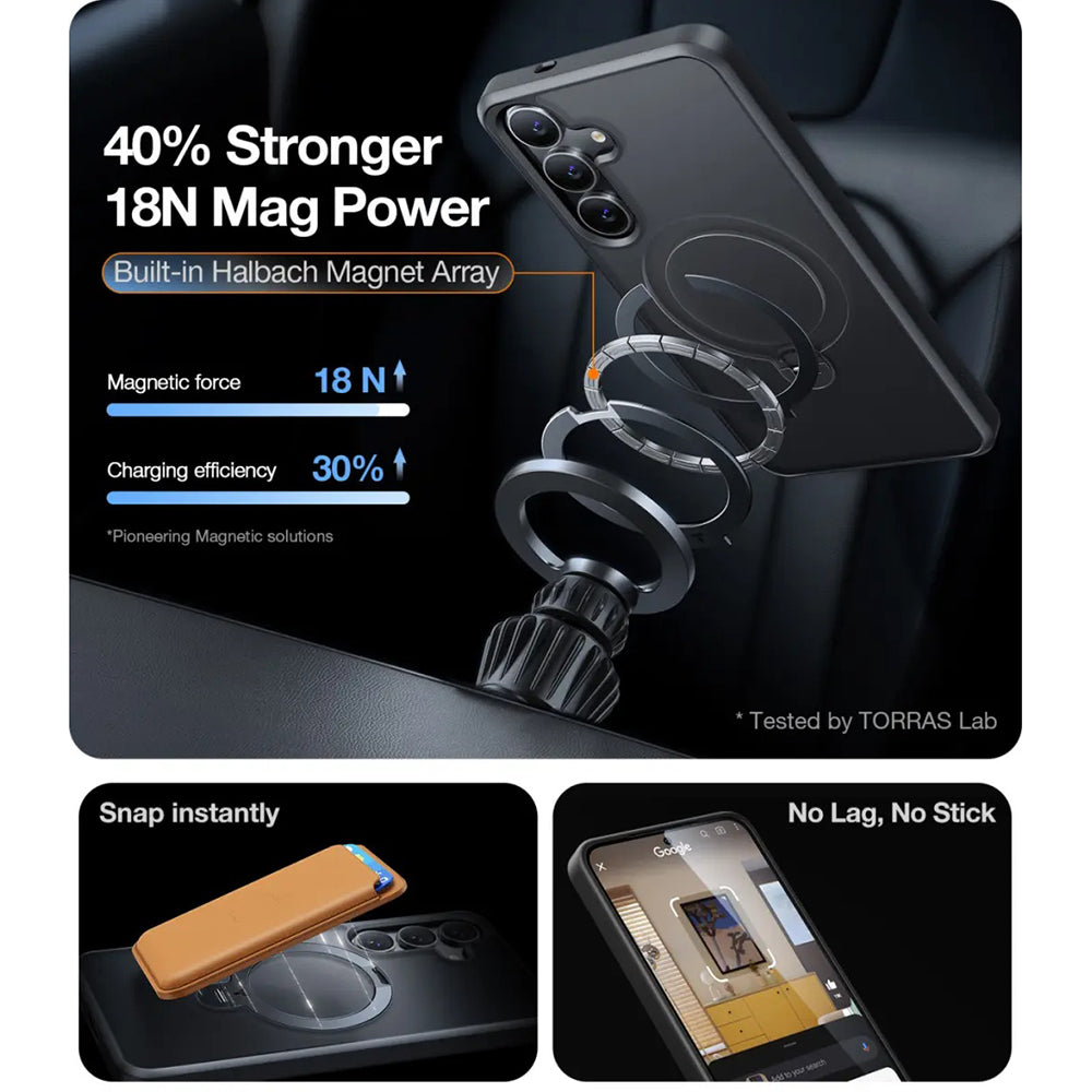 MagSafe hoes voor Samsung Galaxy S25+ S936, Torras, Ostand Spin, Zwart