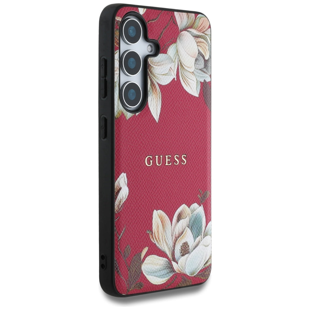 MagSafe hoes voor Samsung Galaxy S25 S931, Guess, Grained Flowers, Fuchsia