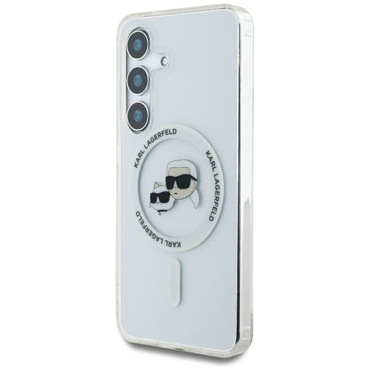 MagSafe hoes voor Samsung Galaxy S25 S931, Karl Lagerfeld, IML Metal Karl & Choupette's Heads, Wit