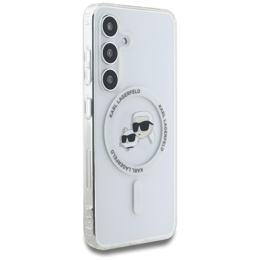MagSafe hoes voor Samsung Galaxy S25 S931, Karl Lagerfeld, IML Metal Karl & Choupette's Heads, Wit
