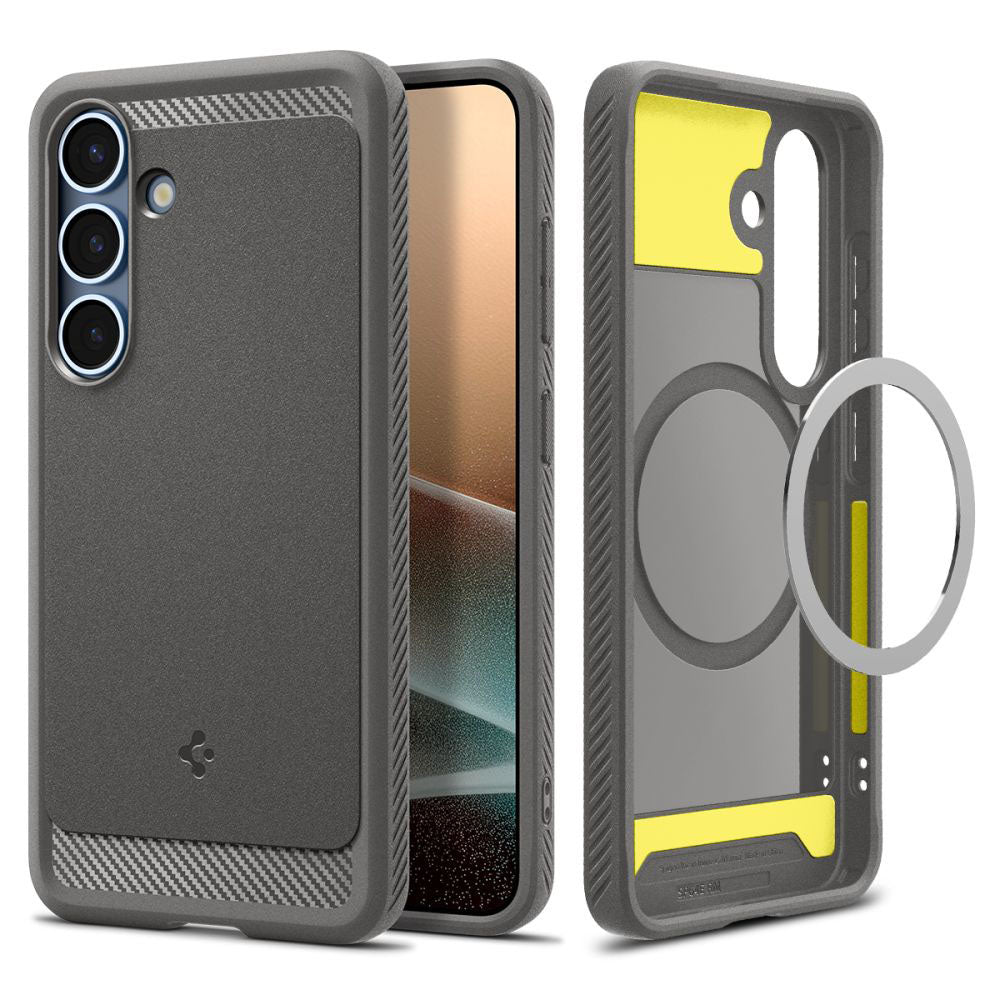 MagSafe hoesje voor Samsung Galaxy S25 S931, Spigen, Rugged Armor, Grijs ACS08999