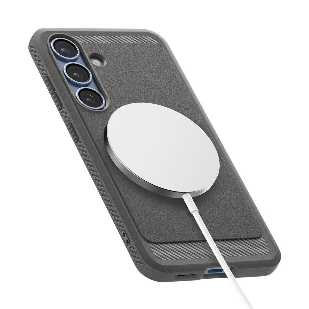 MagSafe hoesje voor Samsung Galaxy S25 S931, Spigen, Rugged Armor, Grijs ACS08999