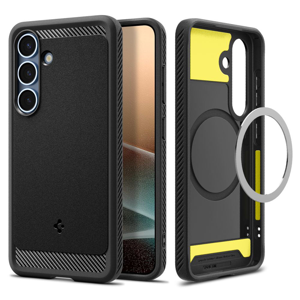 MagSafe-hoesje voor Samsung Galaxy S25 S931, Spigen, Rugged Armor, Mat Zwart ACS08998