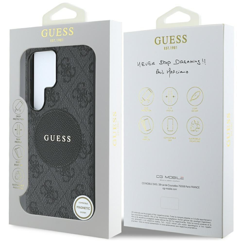 MagSafe Case for Samsung Galaxy S25 Ultra S938, Guess, 4G Circle Classic Logo, Black