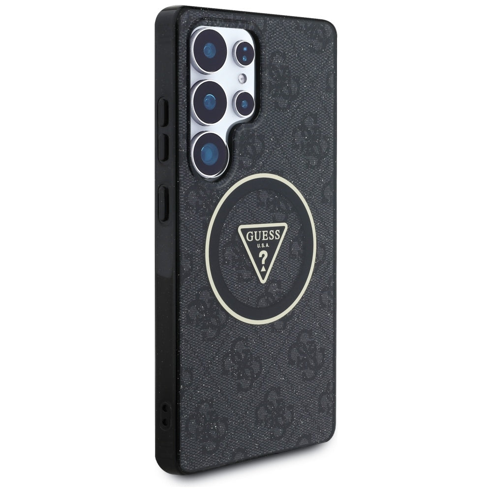 MagSafe hoesje voor Samsung Galaxy S25 Ultra S938, Guess, IML Glitter 4G Circle Triangle, Zwart