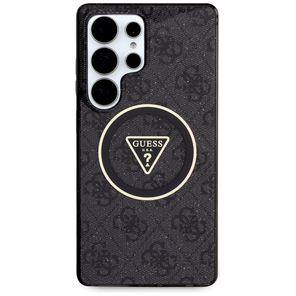 MagSafe hoesje voor Samsung Galaxy S25 Ultra S938, Guess, IML Glitter 4G Circle Triangle, Zwart