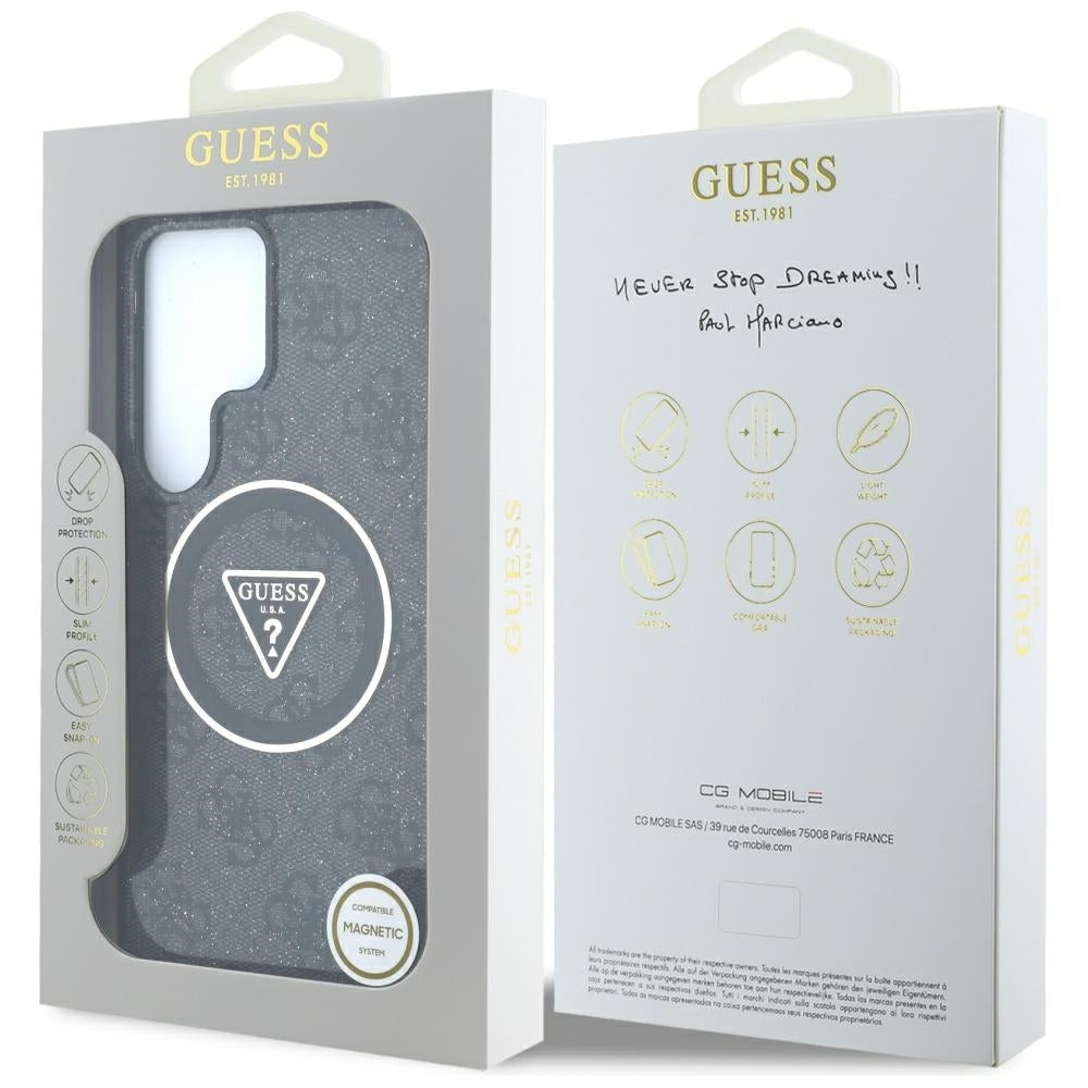 MagSafe hoesje voor Samsung Galaxy S25 Ultra S938, Guess, IML Glitter 4G Circle Triangle, Zwart