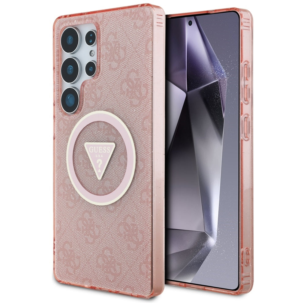 MagSafe hoesje voor Samsung Galaxy S25 Ultra S938, Guess, IML Glitter 4G Circle Triangle, Roze