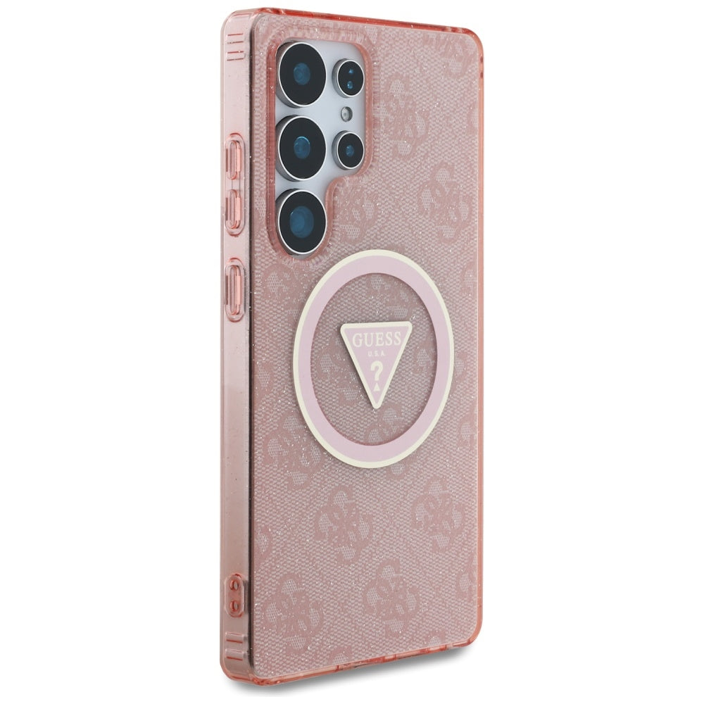 MagSafe hoesje voor Samsung Galaxy S25 Ultra S938, Guess, IML Glitter 4G Circle Triangle, Roze
