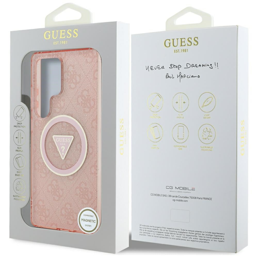MagSafe hoesje voor Samsung Galaxy S25 Ultra S938, Guess, IML Glitter 4G Circle Triangle, Roze