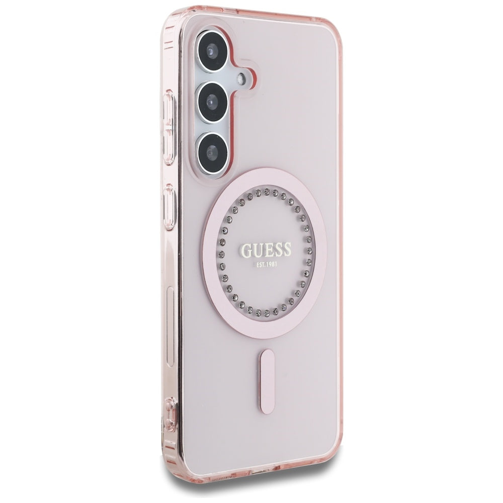 MagSafe hoesje voor Samsung Galaxy S25 S931, Guess, IML Rhinestone, Roze