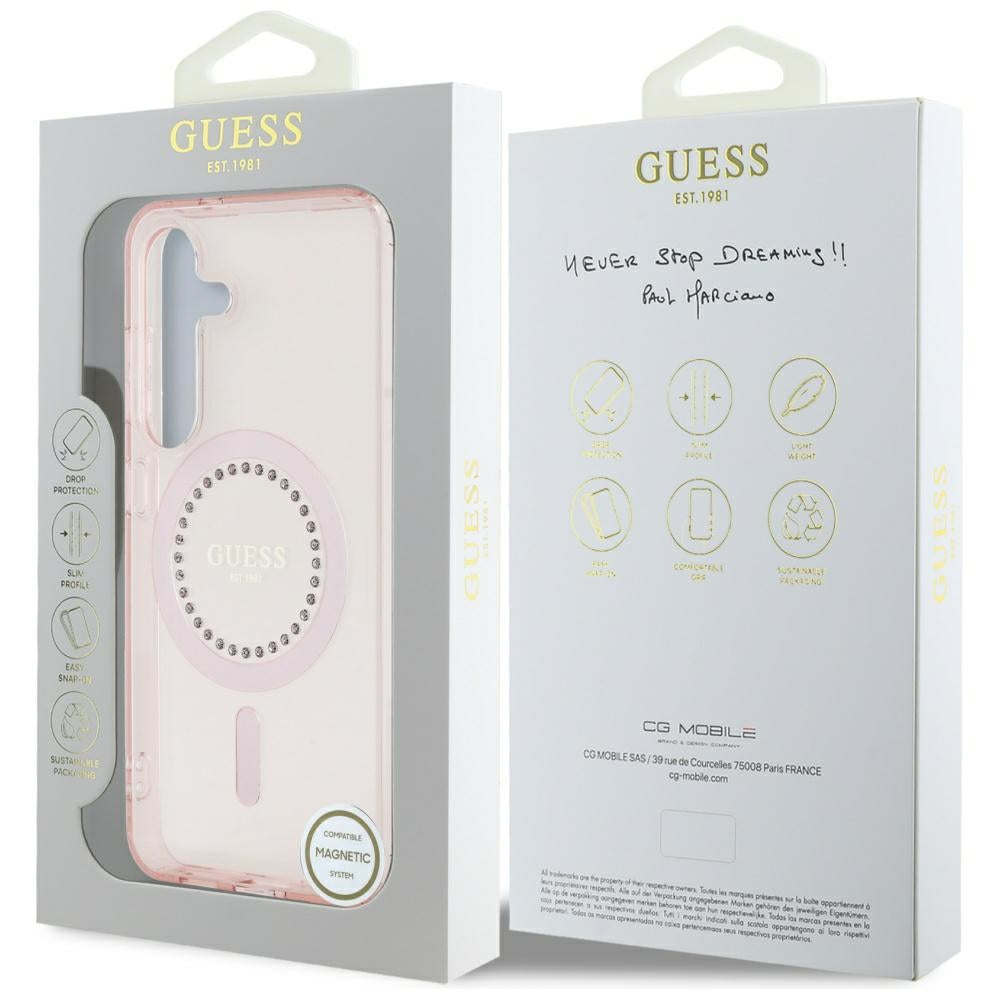 MagSafe hoesje voor Samsung Galaxy S25 S931, Guess, IML Rhinestone, Roze