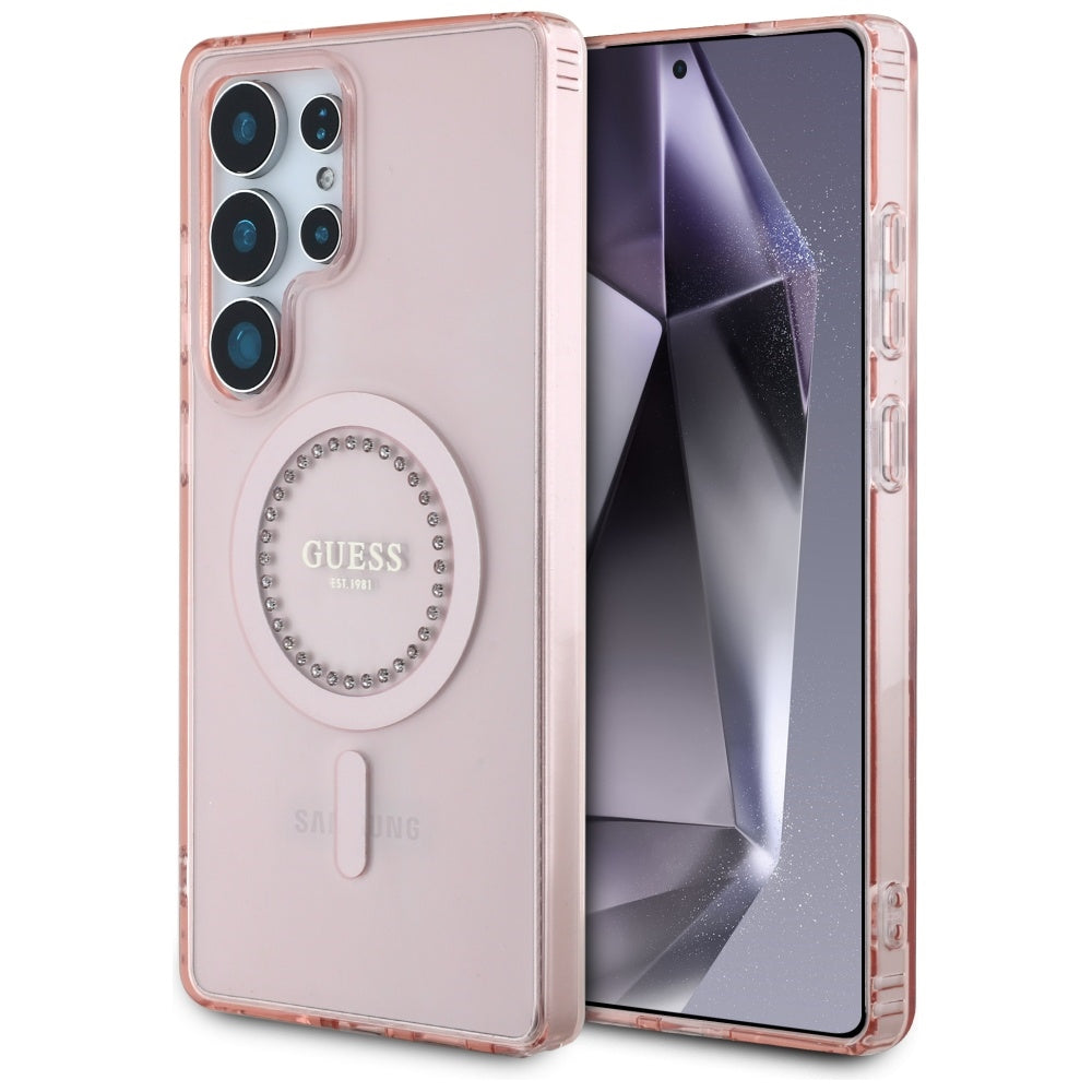 MagSafe hoesje voor Samsung Galaxy S25 Ultra S938, Guess, IML Rhinestone, Roze