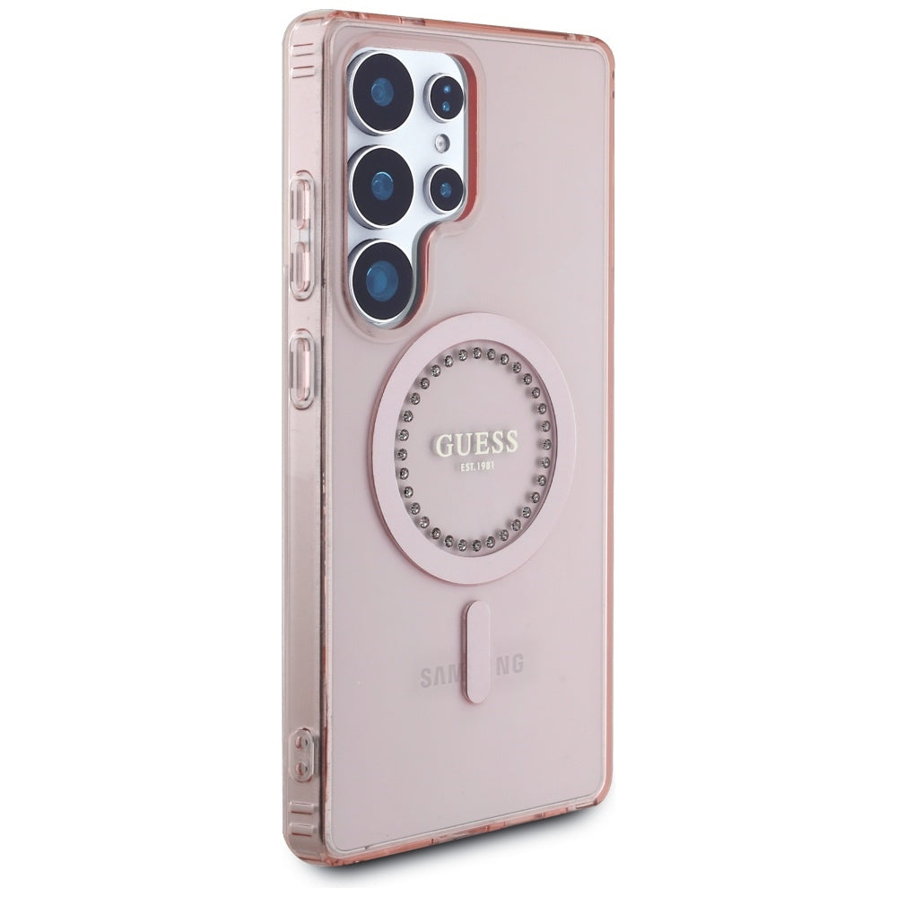 MagSafe hoesje voor Samsung Galaxy S25 Ultra S938, Guess, IML Rhinestone, Roze