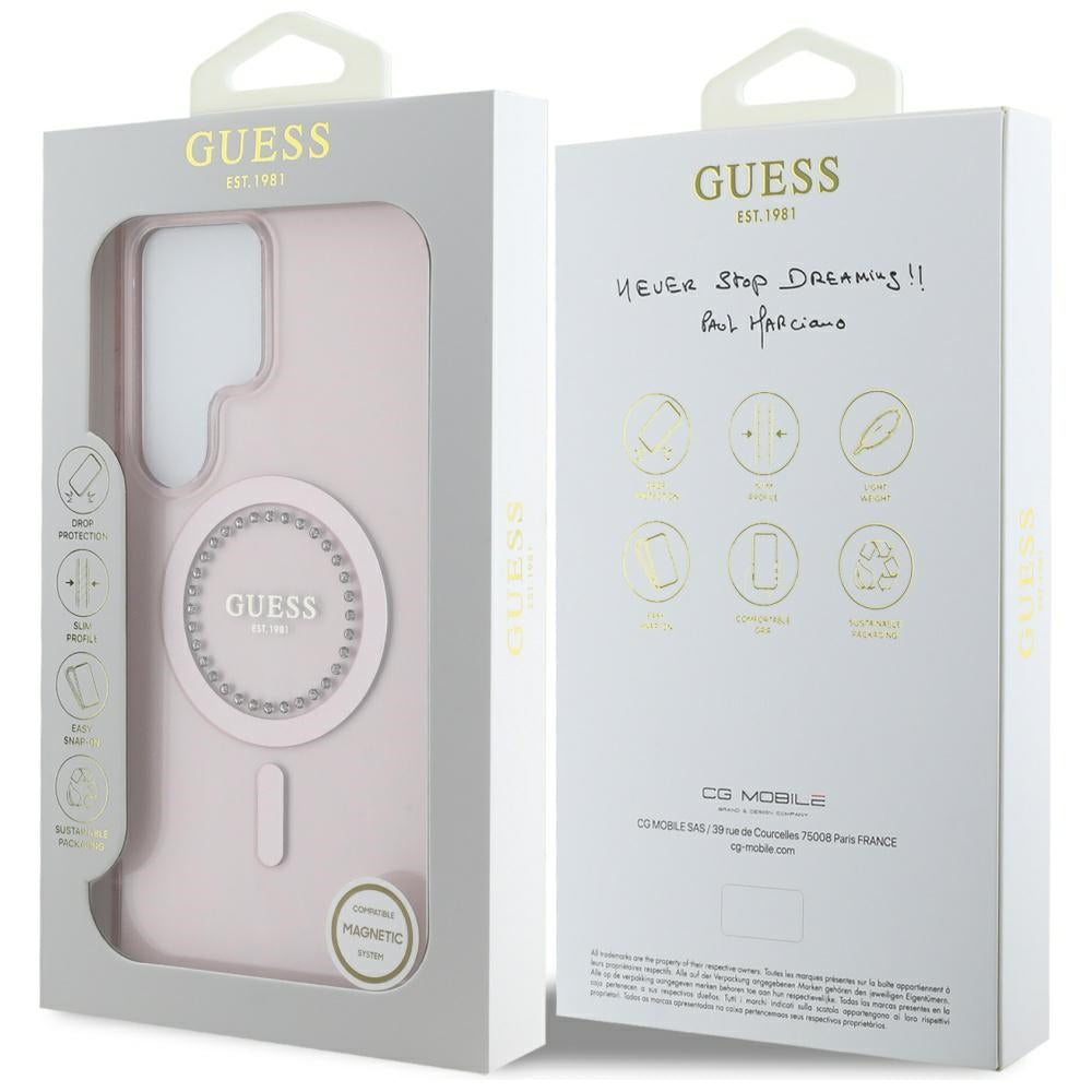 MagSafe hoesje voor Samsung Galaxy S25 Ultra S938, Guess, IML Rhinestone, Roze