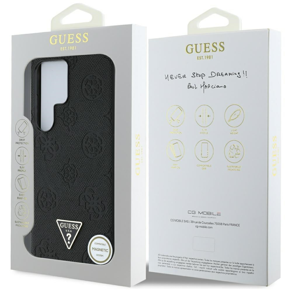 MagSafe hoes voor Samsung Galaxy S25 Ultra S938, Guess, Peony Grained Hot Stamp Triangle, Zwart