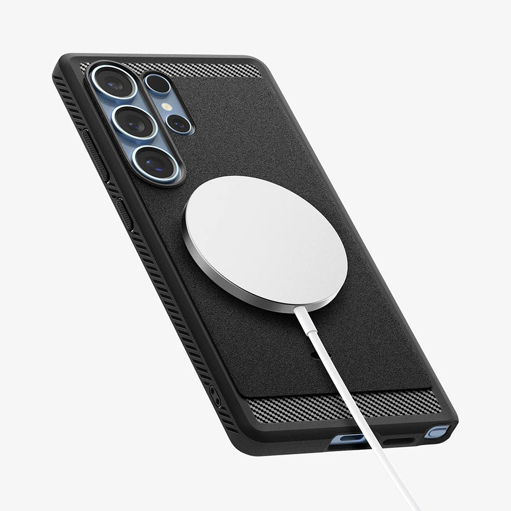 MagSafe hoesje voor Samsung Galaxy S25 Ultra S938, Spigen, Rugged Armor, Matzwart ACS08951