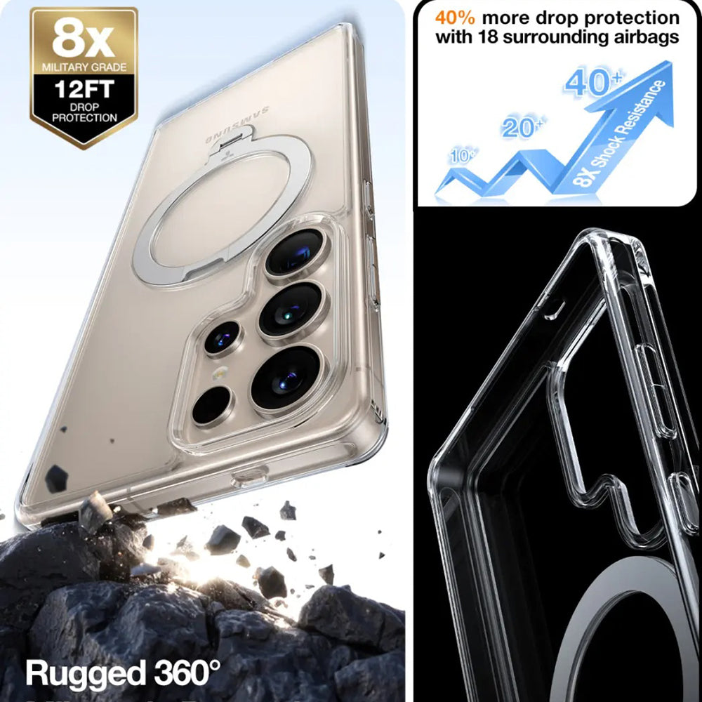 MagSafe hoesje voor Samsung Galaxy S25 Ultra S938, Torras, Ostand Spin, Transparant
