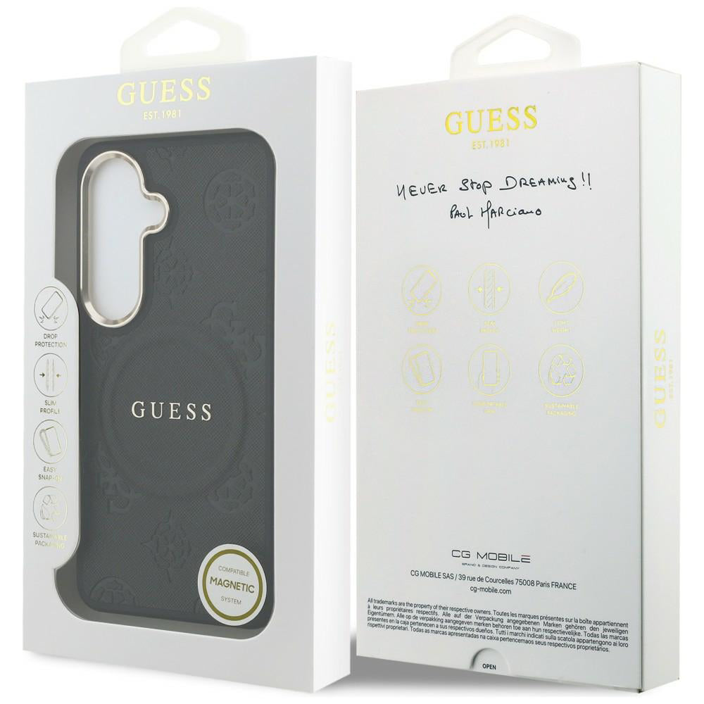 MagSafe hoesje voor Samsung Galaxy S26 S942, Guess, Saffiano Peony Embossed Ring, Zwart