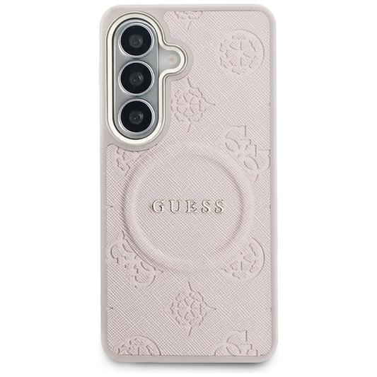 MagSafe hoesje voor Samsung Galaxy S26 S942, Guess, Saffiano Peony Embossed Ring, Roze