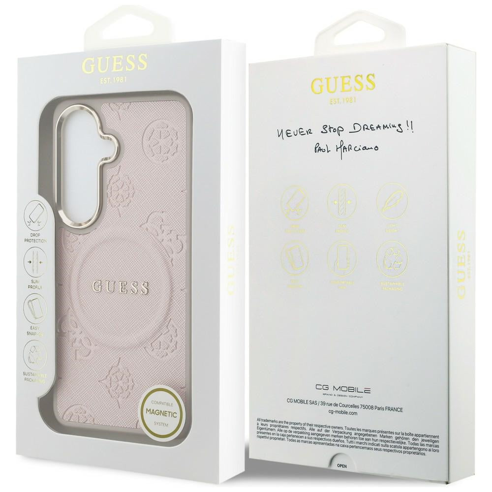 MagSafe hoesje voor Samsung Galaxy S26 S942, Guess, Saffiano Peony Embossed Ring, Roze