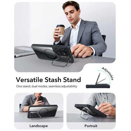 MagSafe hoesje voor Samsung Galaxy S26 Ultra, ESR, Classic Hybrid Kickstand, Transparant Zwart