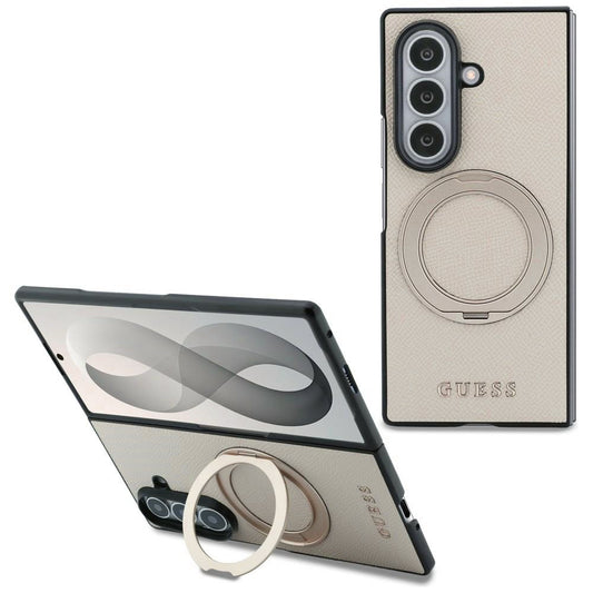 MagSafe-hoes voor Samsung Galaxy Z Fold8 Ultra F976, Guess, Ring Stand Grained Classic Logo, Beige