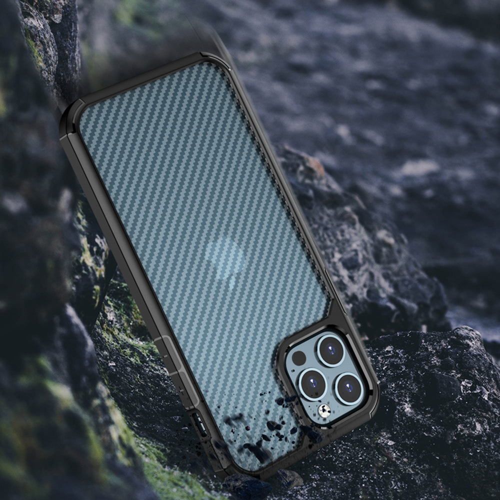 Hoesje voor Apple iPhone 12 / 12 Pro, Techsuit, CarbonFuse, Zwart