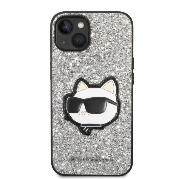 Hoes voor Apple iPhone 14, Karl Lagerfeld, Glitter Choupette Patch, Zilverkleurig