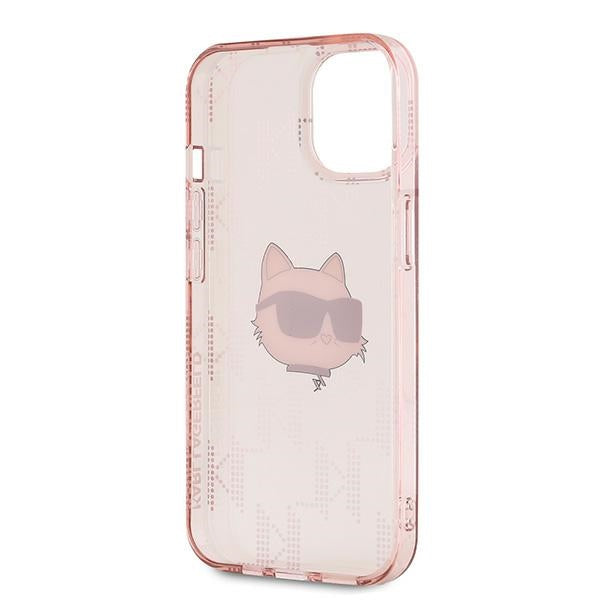 Hoes voor Apple iPhone 14, Karl Lagerfeld, IML Luxury Monogram Choupette's Head, Roze