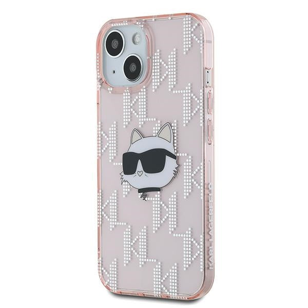 Hoes voor Apple iPhone 14, Karl Lagerfeld, IML Luxury Monogram Choupette's Head, Roze