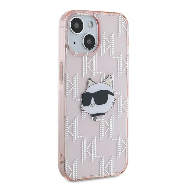 Hoes voor Apple iPhone 14, Karl Lagerfeld, IML Luxury Monogram Choupette's Head, Roze