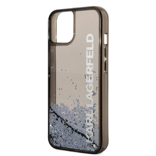 Hoes voor Apple iPhone 14, Karl Lagerfeld, Liquid Glitter KL Logo, Zwart