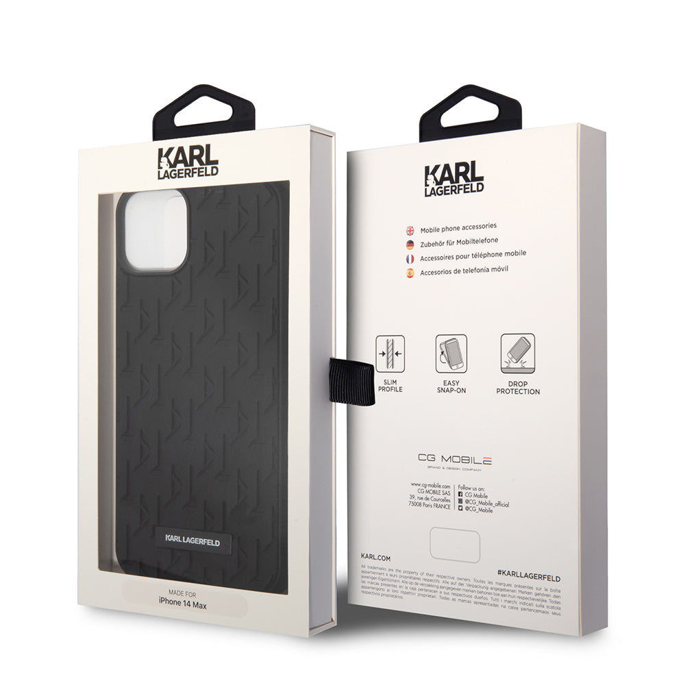 Hoes voor Apple iPhone 14 Plus, Karl Lagerfeld, 3D Monogram, Zwart