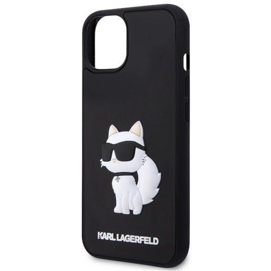 Hoes voor Apple iPhone 14 Plus, Karl Lagerfeld, 3D Rubber Choupette, Zwart