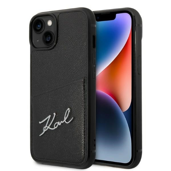 Hoes voor Apple iPhone 14 Plus, Karl Lagerfeld, Cardslots Signature Logo, Zwart