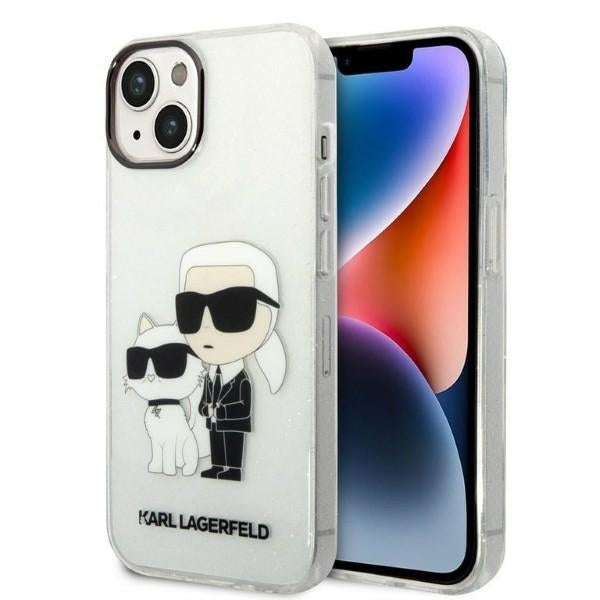 Hoes voor Apple iPhone 14 Plus, Karl Lagerfeld, Glitter Karl & Choupette, Transparant
