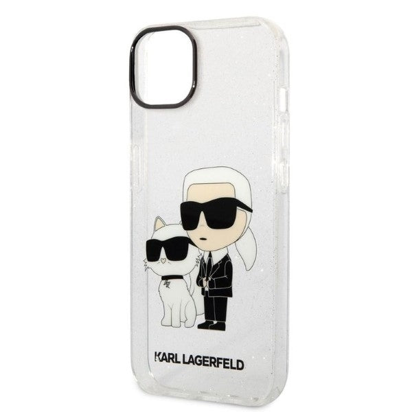 Hoes voor Apple iPhone 14 Plus, Karl Lagerfeld, Glitter Karl & Choupette, Transparant
