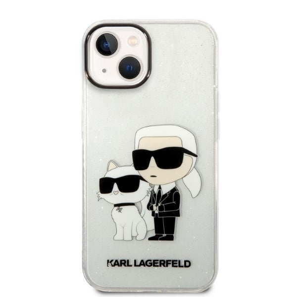Hoes voor Apple iPhone 14 Plus, Karl Lagerfeld, Glitter Karl & Choupette, Transparant