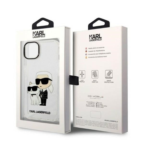 Hoes voor Apple iPhone 14 Plus, Karl Lagerfeld, Glitter Karl & Choupette, Transparant