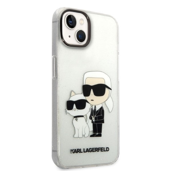 Hoes voor Apple iPhone 14 Plus, Karl Lagerfeld, Glitter Karl & Choupette, Transparant