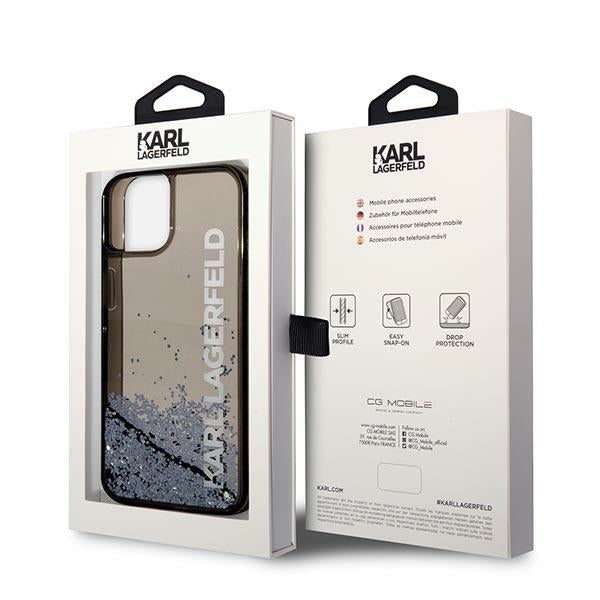 Case for Apple iPhone 14 Plus, Karl Lagerfeld, Liquid Glitter KL Logo, Black