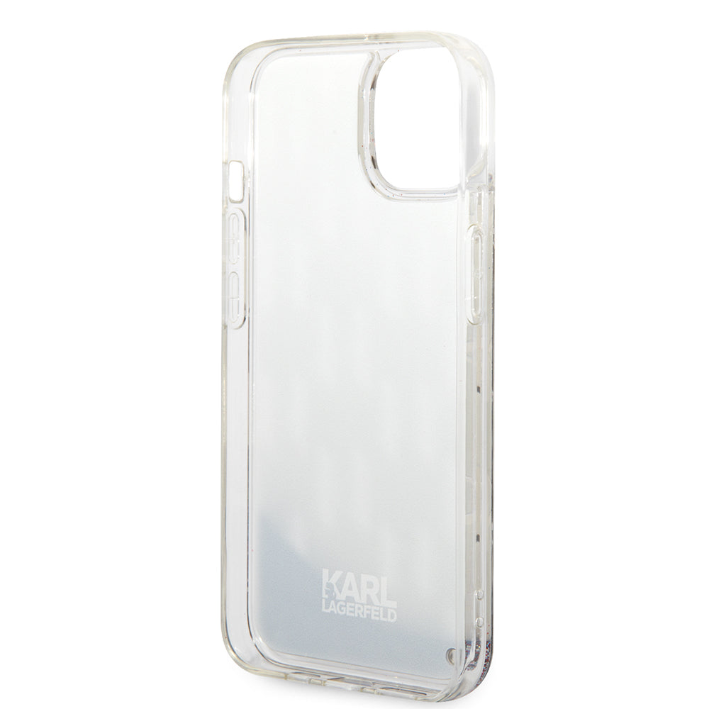 Hoes voor Apple iPhone 14 Plus, Karl Lagerfeld, Liquid Glitter Monogram, Zilverkleurig