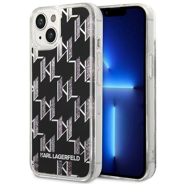 Hoes voor Apple iPhone 14 Plus, Karl Lagerfeld, Liquid Glitter Monogram, Zwart