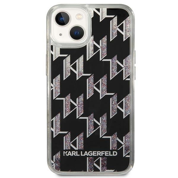 Hoes voor Apple iPhone 14 Plus, Karl Lagerfeld, Liquid Glitter Monogram, Zwart