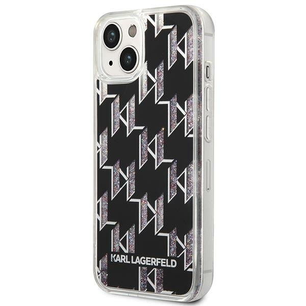 Hoes voor Apple iPhone 14 Plus, Karl Lagerfeld, Liquid Glitter Monogram, Zwart