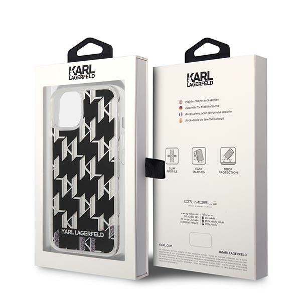 Hoes voor Apple iPhone 14 Plus, Karl Lagerfeld, Liquid Glitter Monogram, Zwart